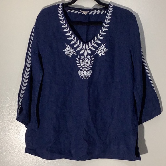 JM Collection Tops - JM Collection Blue Linen Blouse